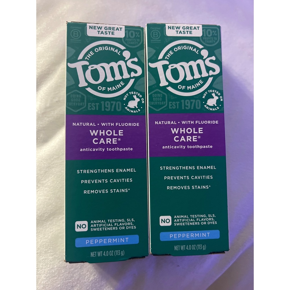 Toms of Maine Whole Care Peppermint Anticavity Toothpaste 4oz 2-Pack Exp 04/28